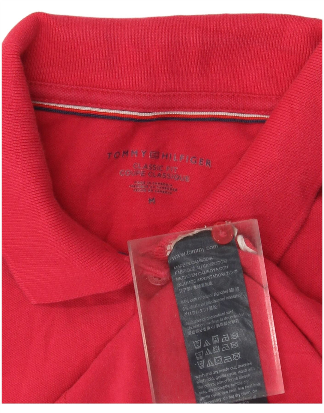TOMMY HILFIGER Damen-Poloshirt mit klassischer Passform, UK 12, mittelrote Baumwolle