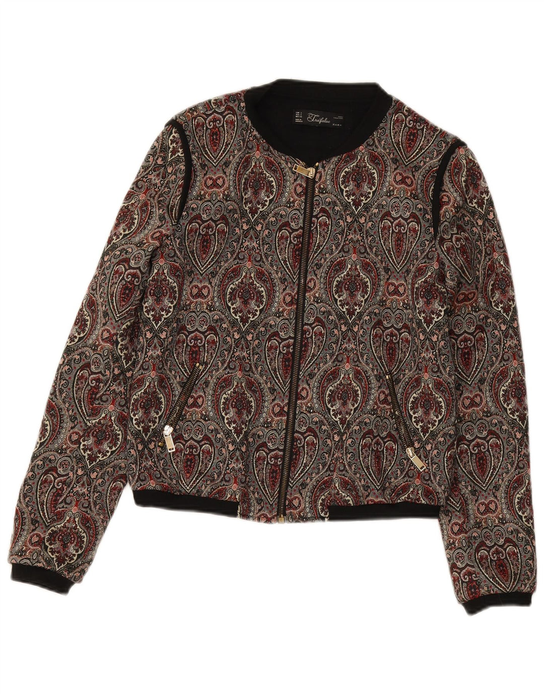 Zara Damen Crop Bomberjacke UK 10 Small Mehrfarbig Paisley