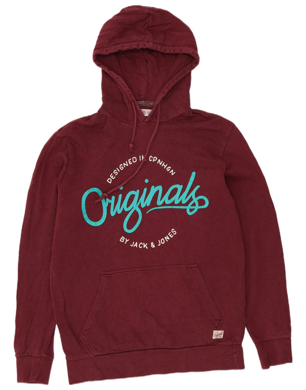 Jack & Jones Mens Graphic Hoodie Jumper Large Burgundy Cotton