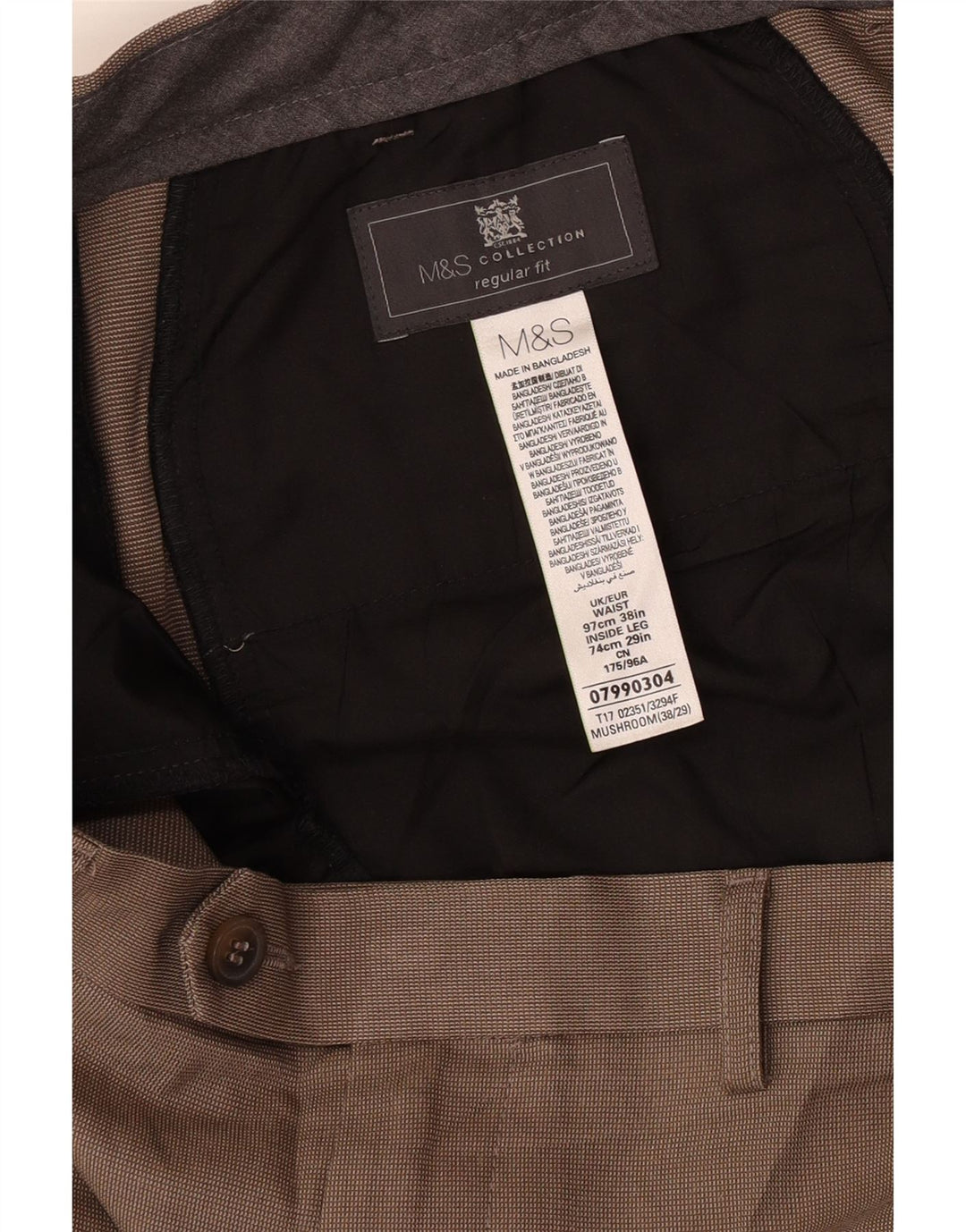 Marks & Spencer Herren-Anzughose in normaler Passform, W38, L29, Beige, Polyester