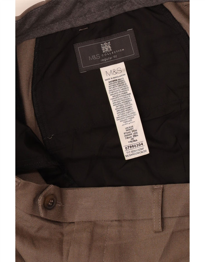 Marks & Spencer Herren-Anzughose in normaler Passform, W38, L29, Beige, Polyester