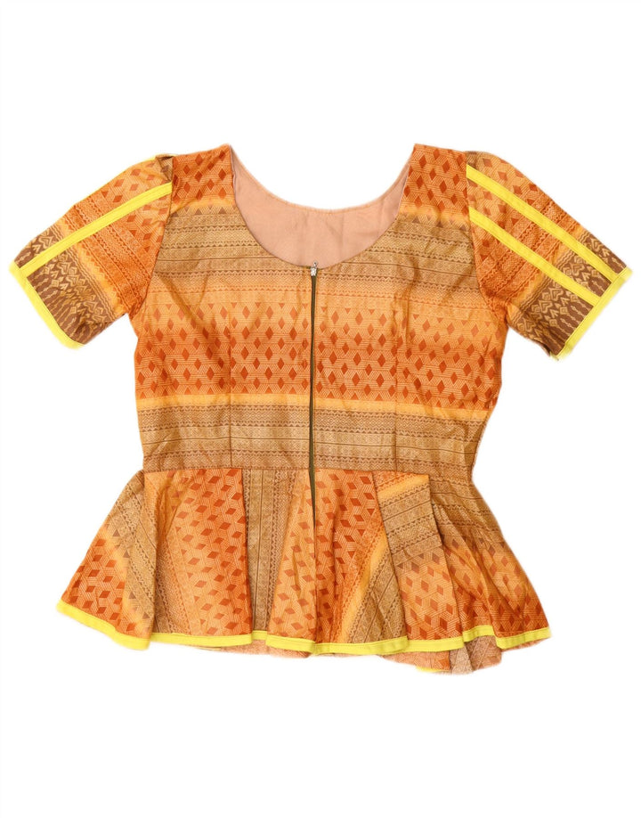 Vintage Damen Bluse Top UK 12 Medium Orange Geometrisch