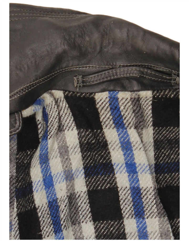 VINTAGE Herren Leder Trenchcoat UK 38 Mittelschwarzes Leder