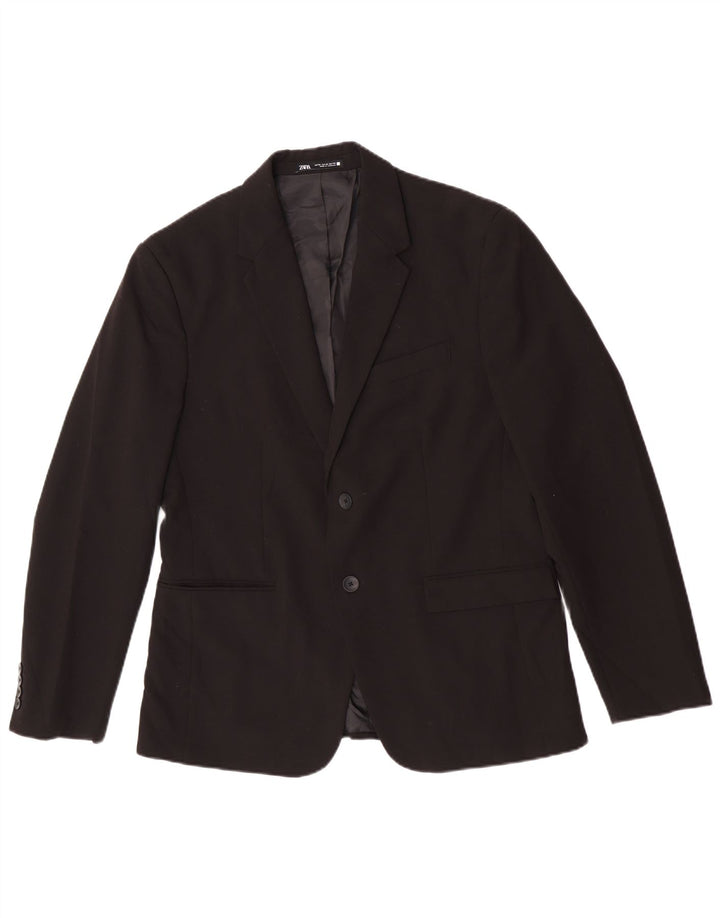 Zara Herren-Blazerjacke mit 2 Knöpfen, EU 52, großes schwarzes Polyester