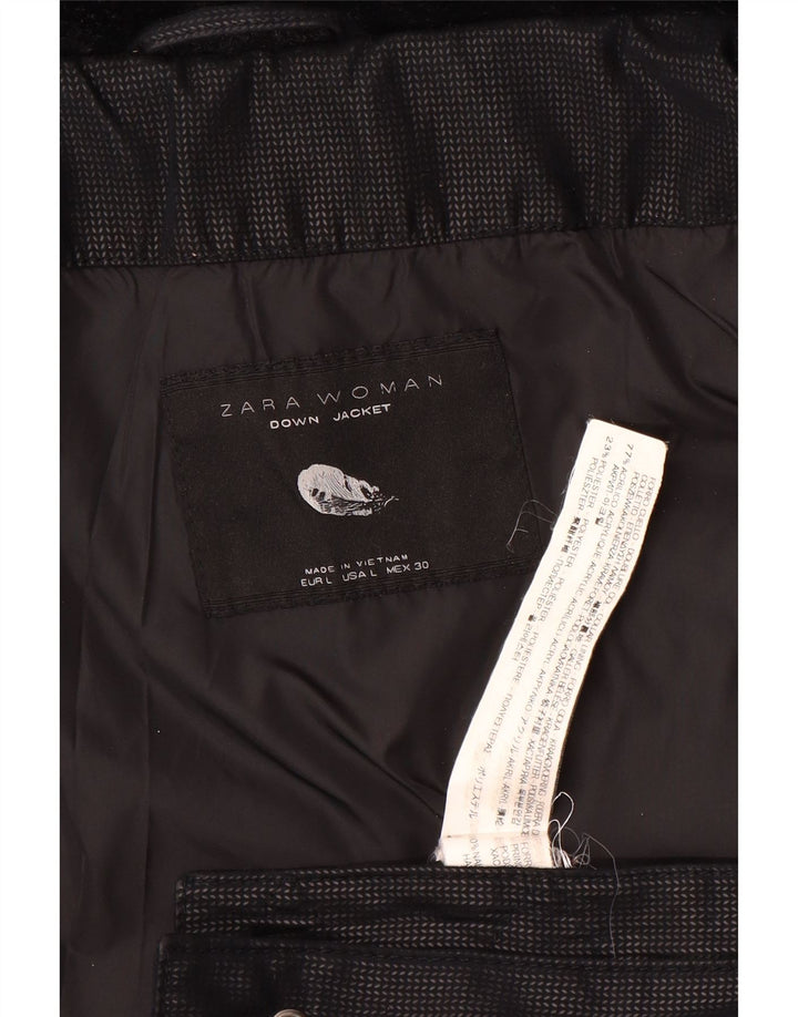 Zara Damen Wattierte Jacke UK 14 Large Schwarz Acryl
