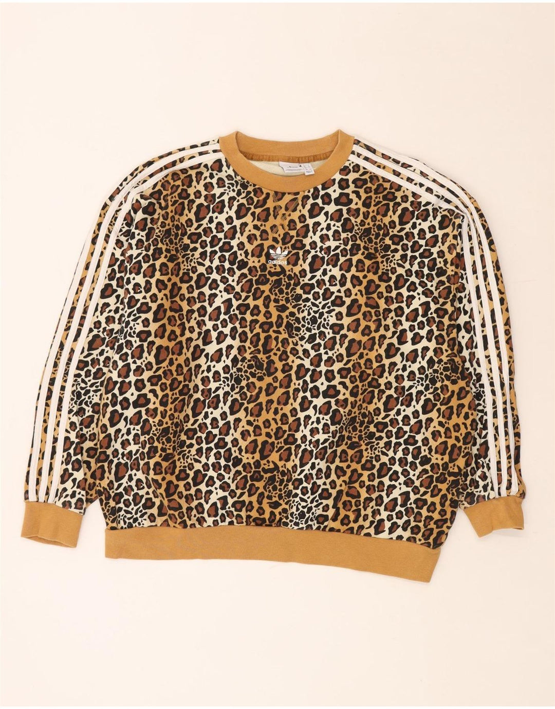 ADIDAS übergroßer Damen-Sweatshirt-Pullover, Gr. 8, klein, beige, mit Tiermuster