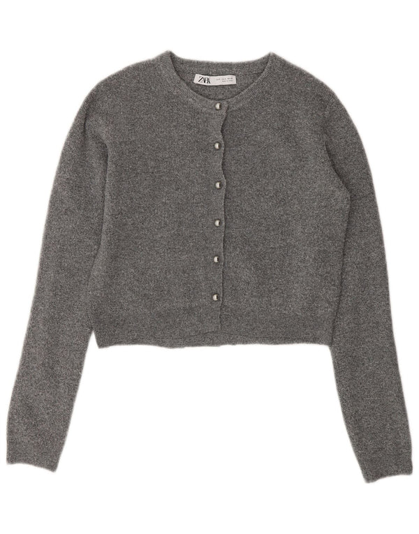 Zara Damen Crop Cardigan Pullover UK 10 Small Grau