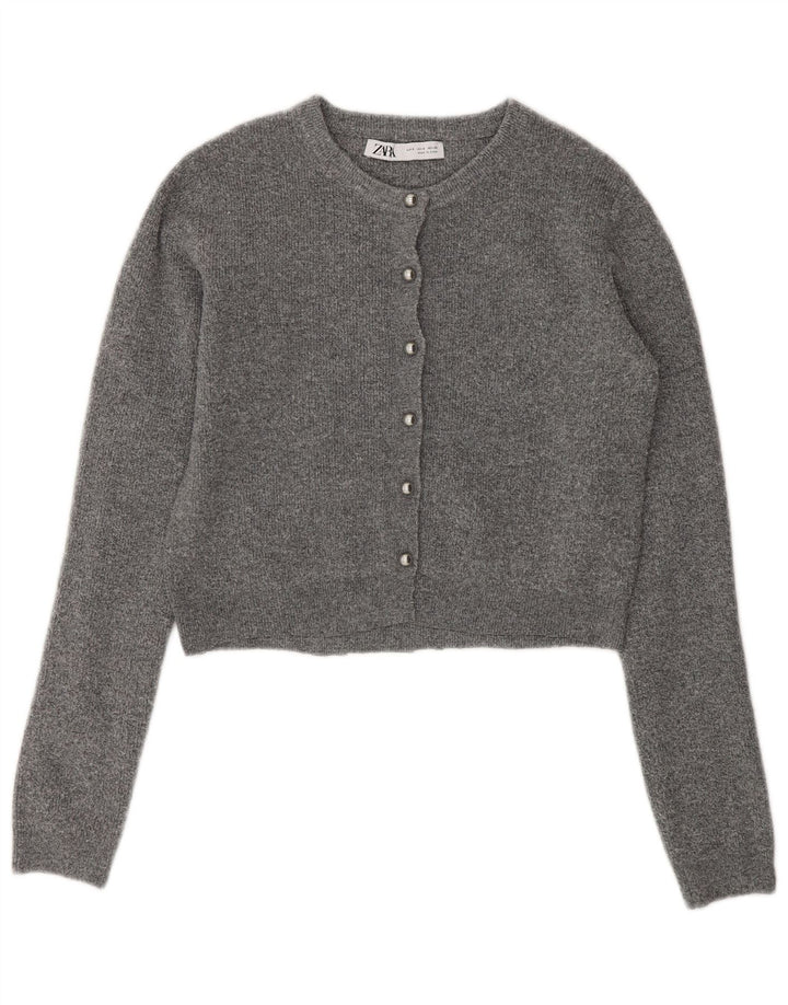 Zara Damen Crop Cardigan Pullover UK 10 Small Grau