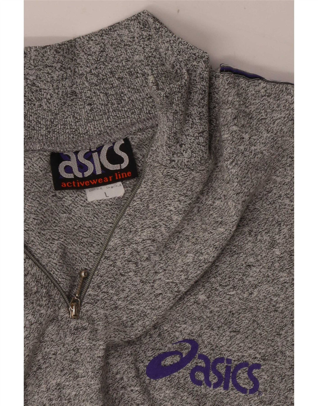 Asics Herren-Sweatshirt mit grafischem Reißverschluss und großem Kragen aus grau gefleckter Baumwolle