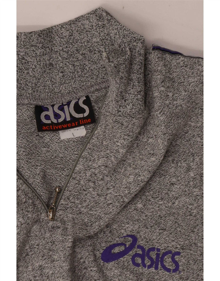Asics Herren-Sweatshirt mit grafischem Reißverschluss und großem Kragen aus grau gefleckter Baumwolle
