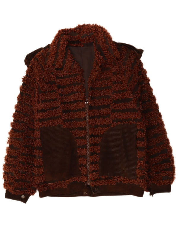 VINTAGE Damen Bomberjacke UK 16 Large Braun gestreift