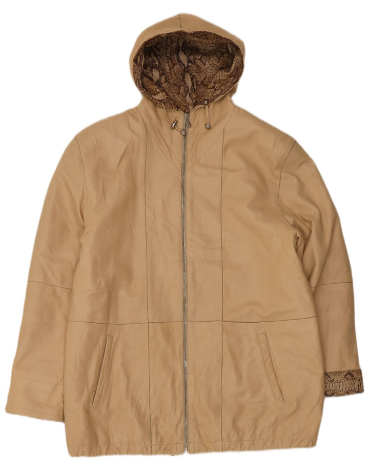 Michel Damen-Lederjacke mit Kapuze, übergroß, IT 44, mittelbeigefarbenes Leder
