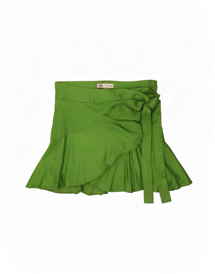Zara Damen Mini-Wickelrock, Größe L, W30, Grün