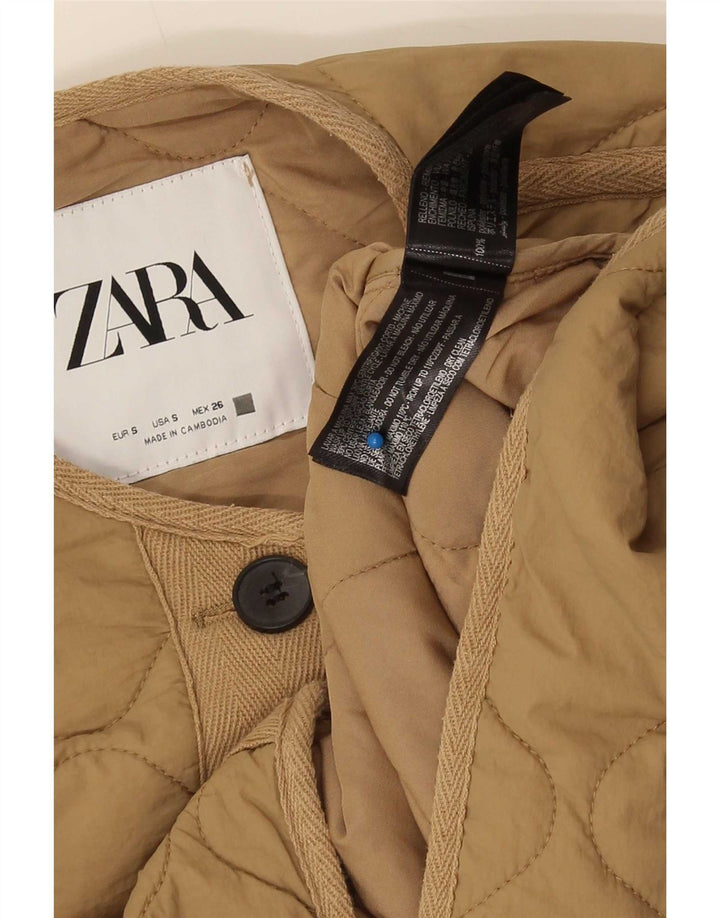 Zara Damen Übergroße Steppjacke UK 10 Small Beige Polyester