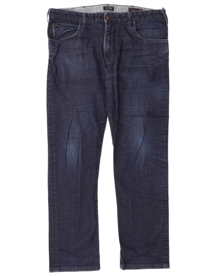 ARMANI Herren Straight Jeans W34 L29 Marineblaue Baumwolle