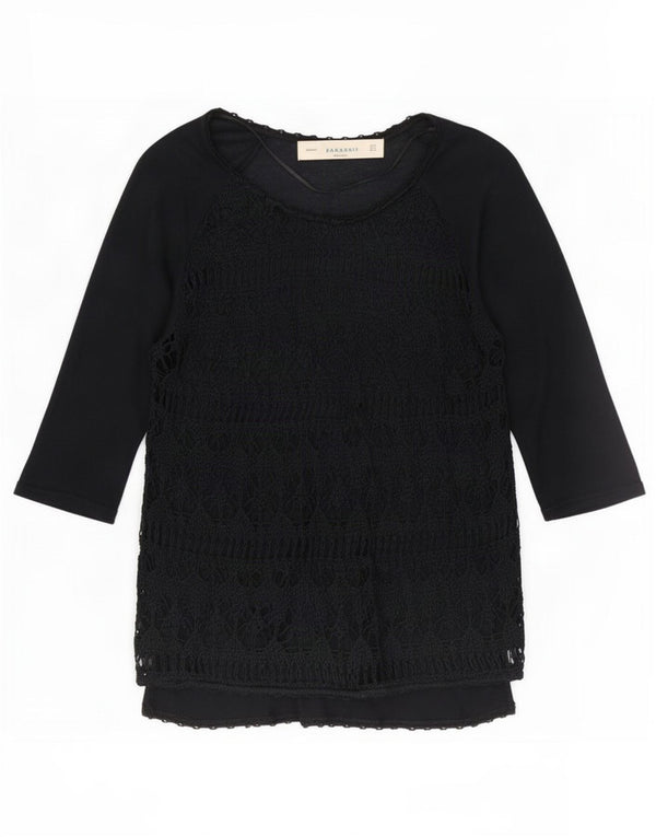 Zara Damen Durchsichtiges Top mit 3/4-Ärmeln, UK 12, Mittelschwarz