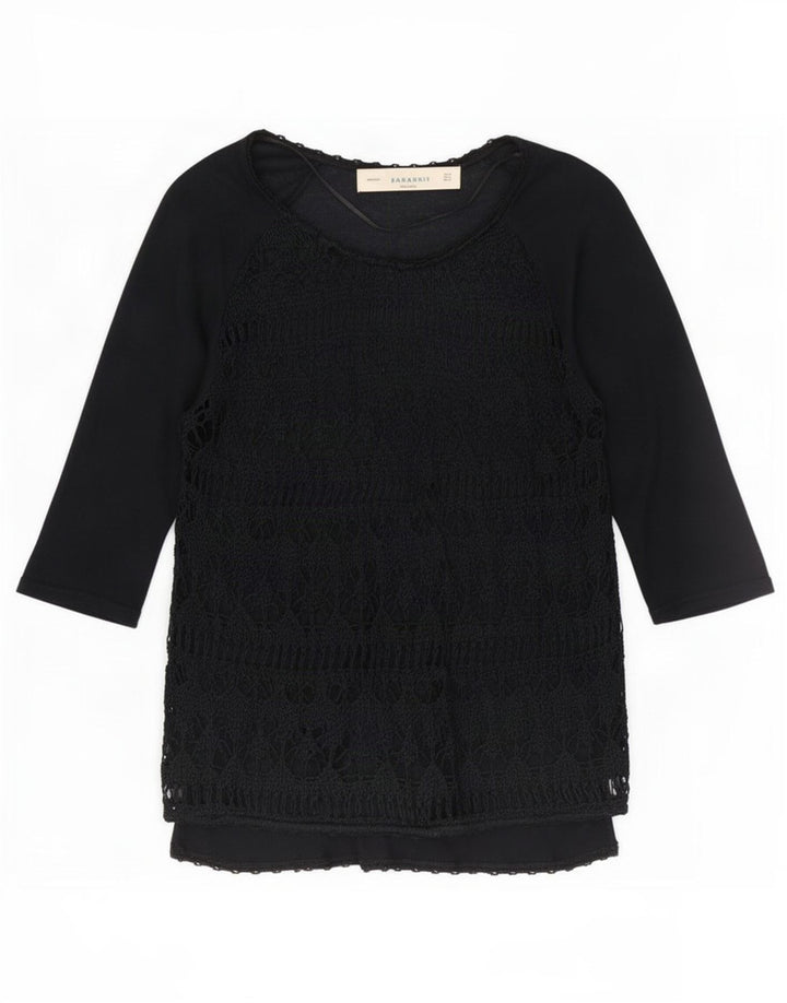 Zara Damen Durchsichtiges Top mit 3/4-Ärmeln, UK 12, Mittelschwarz