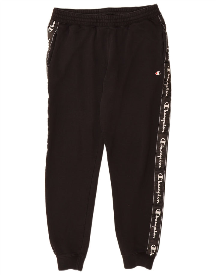 CHAMPION Mens Graphic Tracksuit Trousers Joggers Medium Black