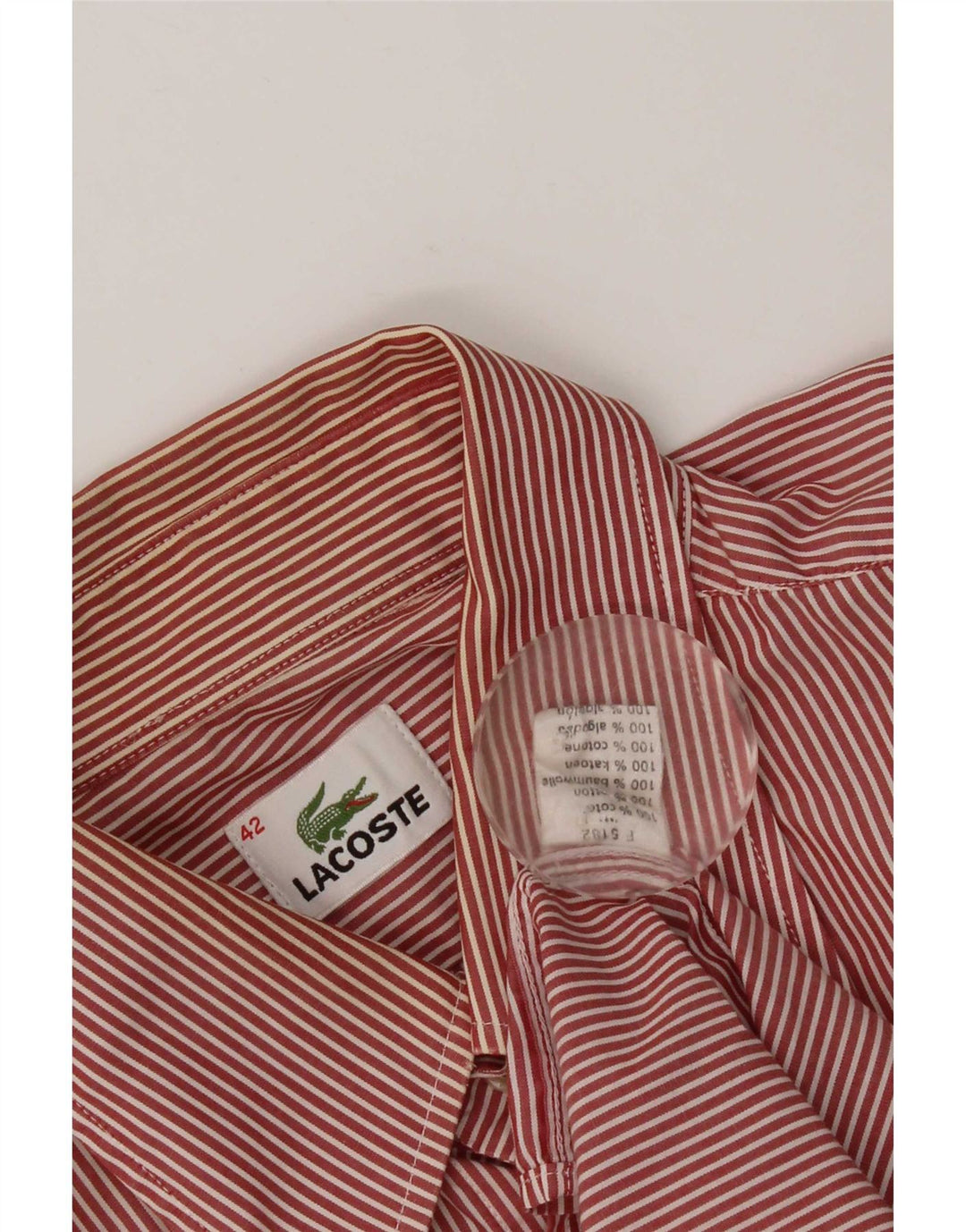 Lacoste Herrenhemd Größe 42 Große rot gestreifte Baumwolle