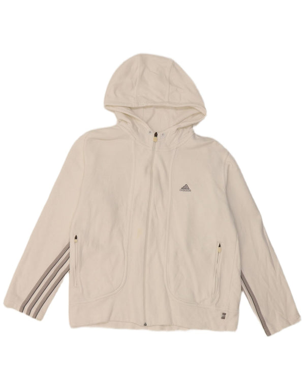 Adidas Damen Zip Hoodie Pullover UK 14 Große weiße Baumwolle