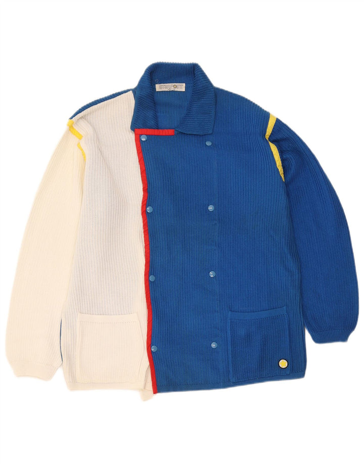 Vintage Herren-Cardigan-Pullover, groß, blau, Colourblock-Baumwolle