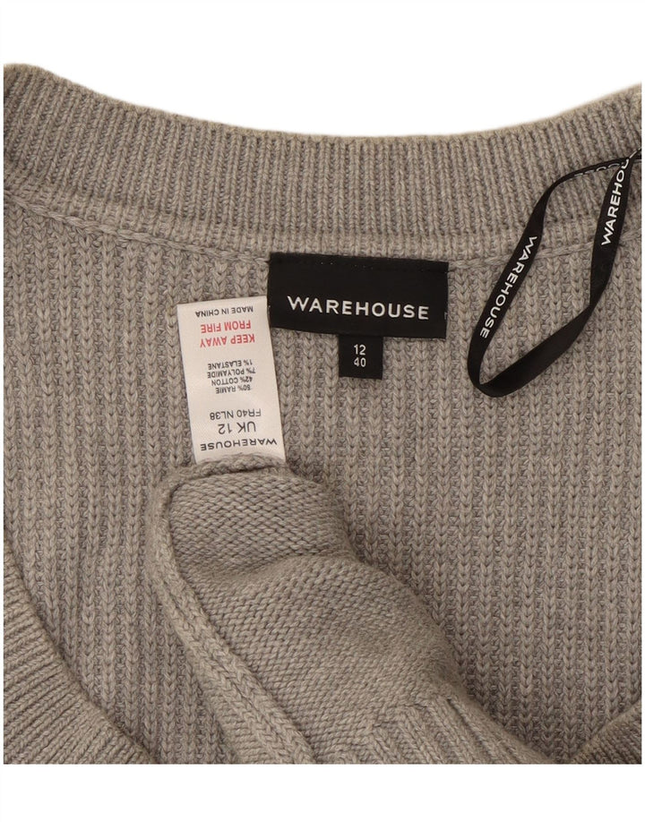 WAREHOUSE Damen-Pullover mit 3/4-Ärmeln und U-Boot-Ausschnitt, Größe UK 12, Mittelgrau