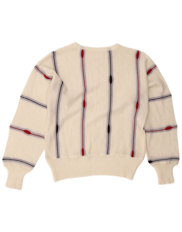 Vintage Damen Pullover mit U-Boot-Ausschnitt, UK 14, mittelweiß gestreift