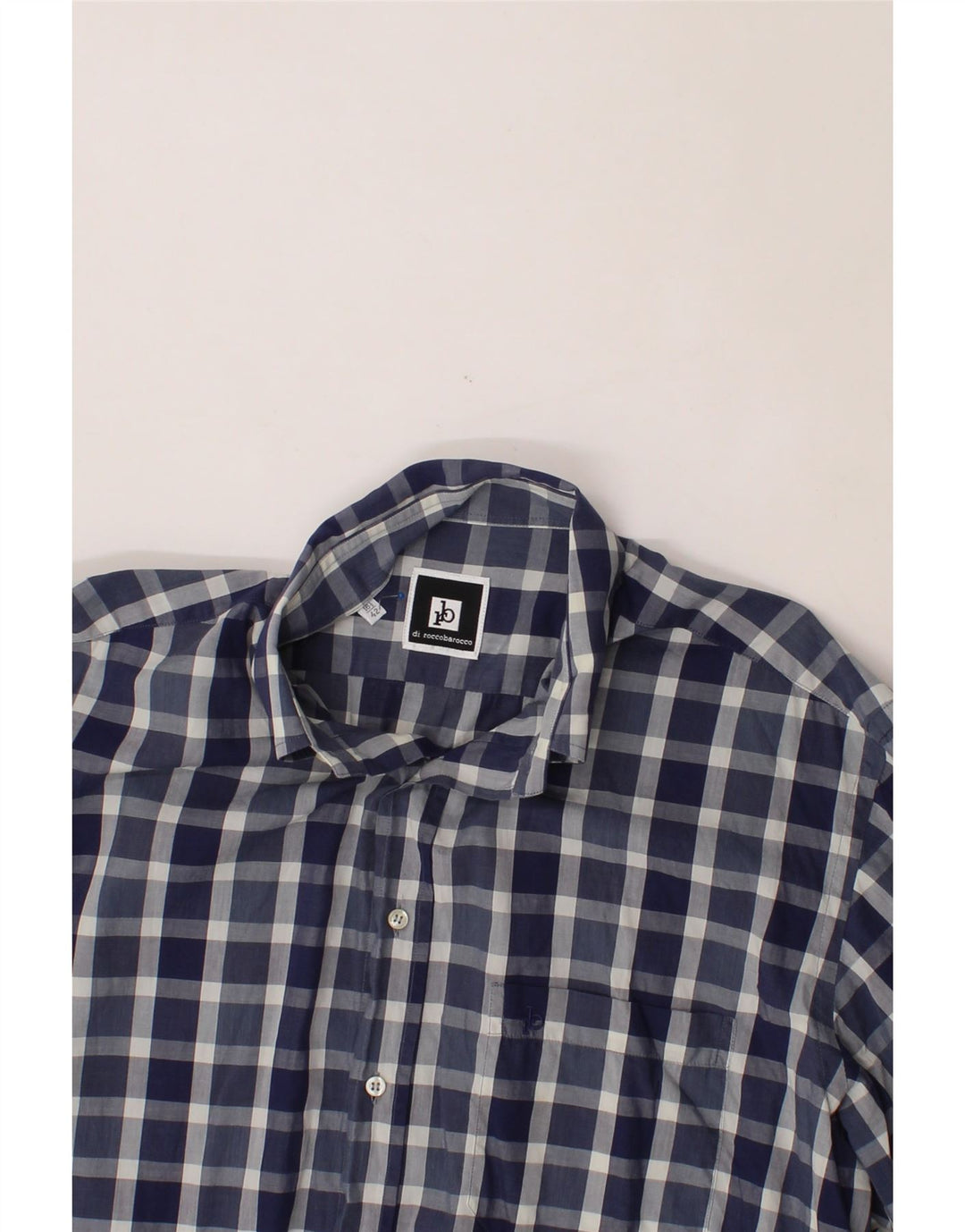 ROCCOBAROCCO Mens Shirt Size 16 1/2 42 Large Navy Blue Check Cotton Vintage Roccobarocco and Second-Hand Roccobarocco from Messina Hembry 