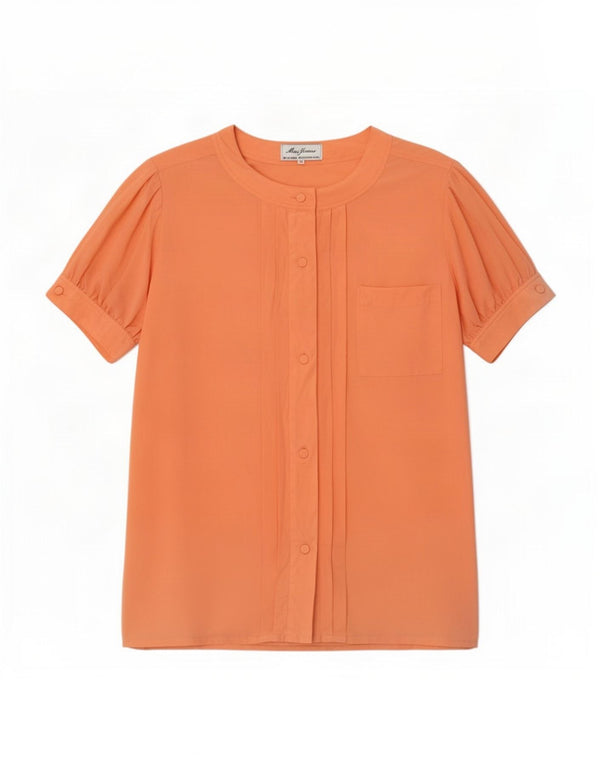 Vintage Damen Kurzarm-Hemdbluse IT 46 Große orangefarbene Seide