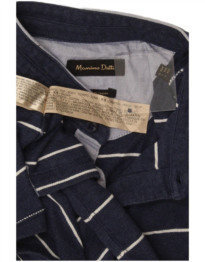 Massimo Dutti Herren-Poloshirt, groß, marineblau, gestreift, Baumwolle