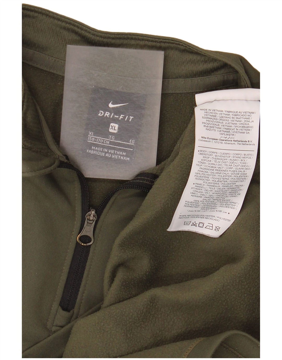 Nike Jungen-Pullover-Trainingsoberteil mit Reißverschluss, 13–14 Jahre, XL, Khaki, Farbblock