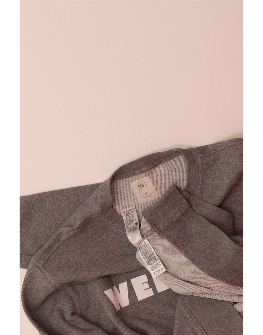 MARKS & SPENCER Mens Weekend Graphic Sweatshirt Jumper Medium Grey Cotton Vintage Marks & Spencer and Second-Hand Marks & Spencer from Messina Hembry 