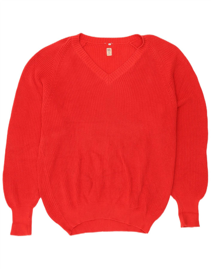 VINTAGE Herren-Pullover mit V-Ausschnitt, große rote Baumwolle