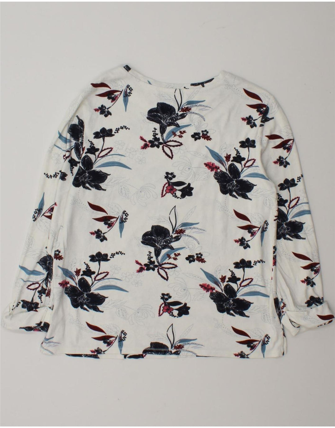 Marks & Spencer Damen Top Langarm UK 12 Mittelweiße Viskose mit Blumenmuster