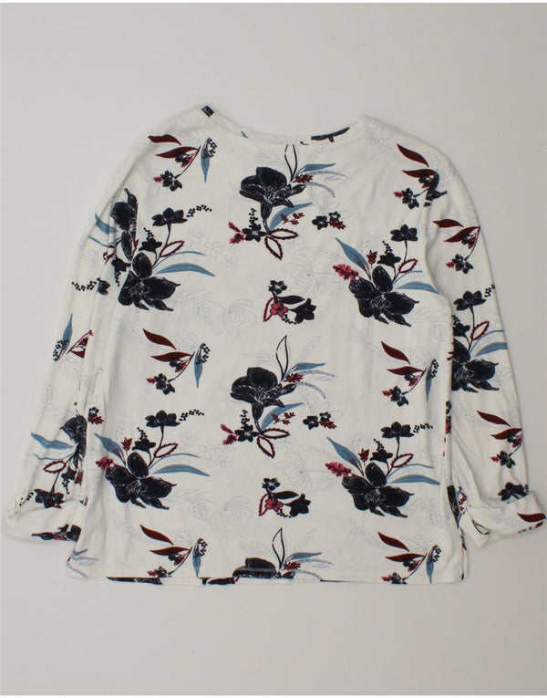 Marks & Spencer Damen Top Langarm UK 12 Mittelweiße Viskose mit Blumenmuster