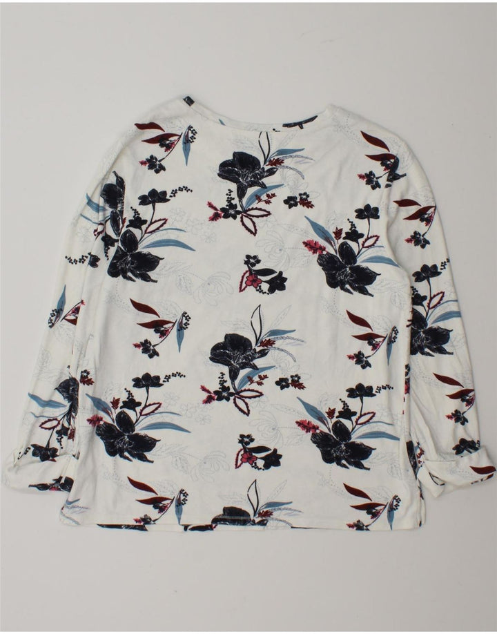 Marks & Spencer Damen Top Langarm UK 12 Mittelweiße Viskose mit Blumenmuster