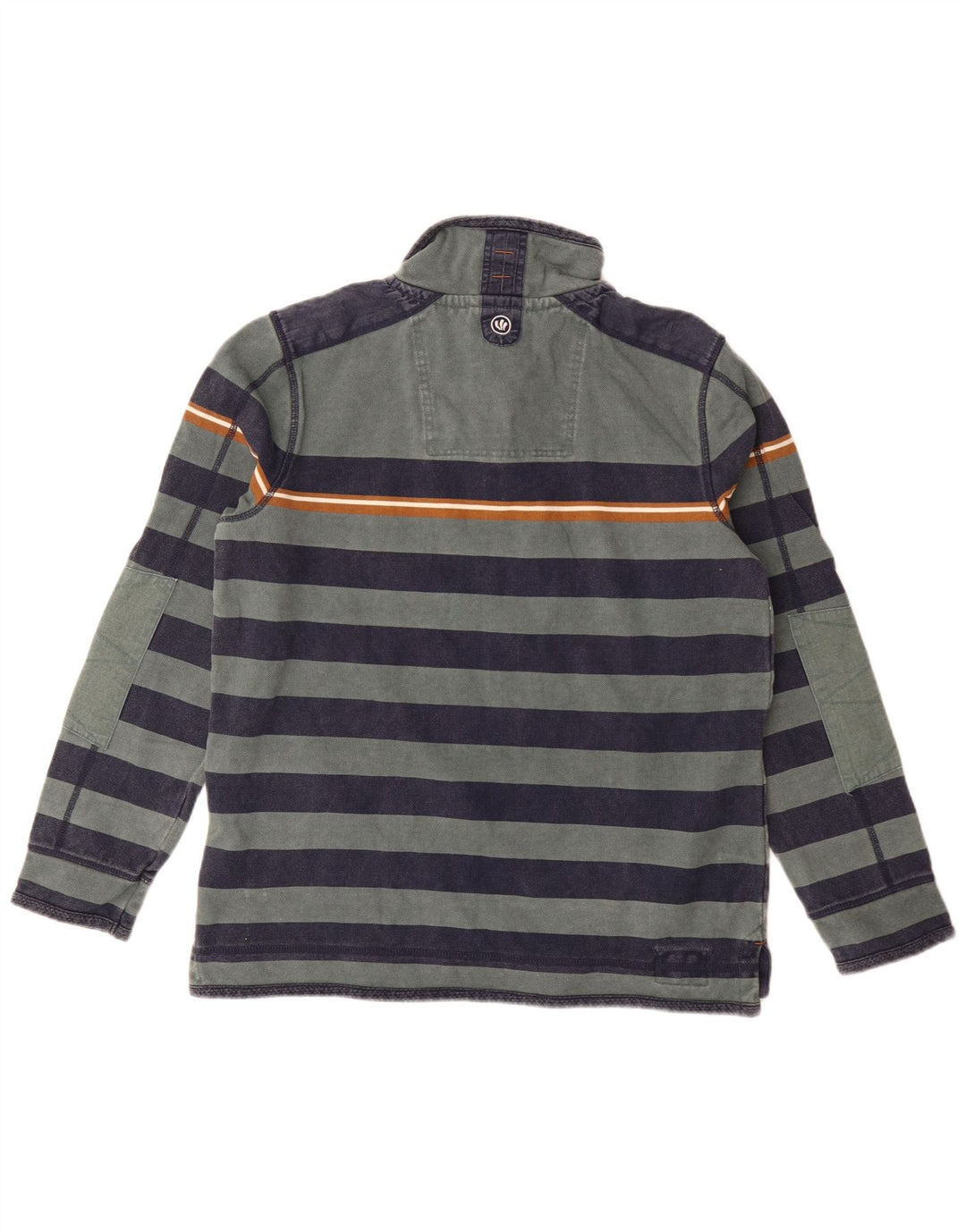 Fat Face Herren-Sweatshirt mit Reißverschluss am Hals, mittelgrün gestreifte Baumwolle
