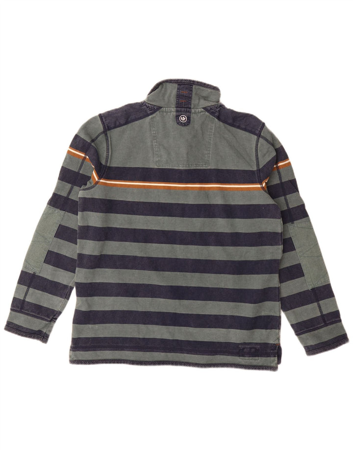 Fat Face Herren-Sweatshirt mit Reißverschluss am Hals, mittelgrün gestreifte Baumwolle
