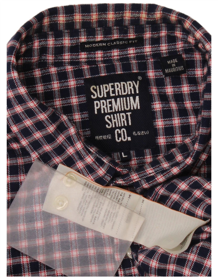 Superdry Herren-Flanellhemd mit klassischer Passform, großes dunkelblaues Karomuster aus Polyester