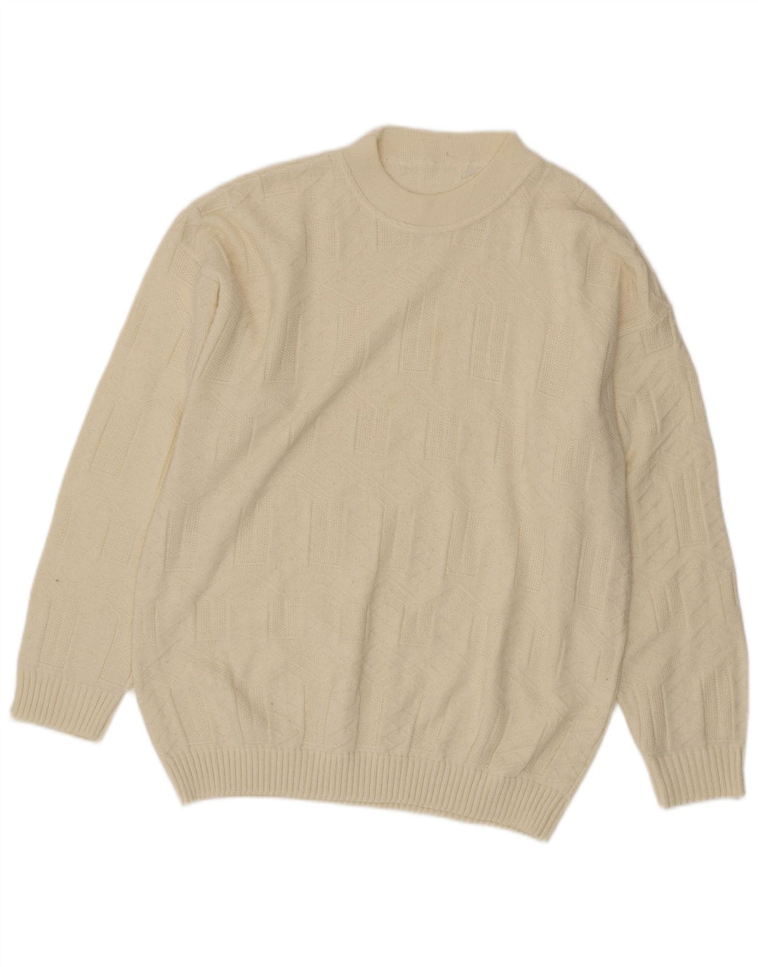 Vintage Herren Rundhalspullover Pullover Groß Weiß