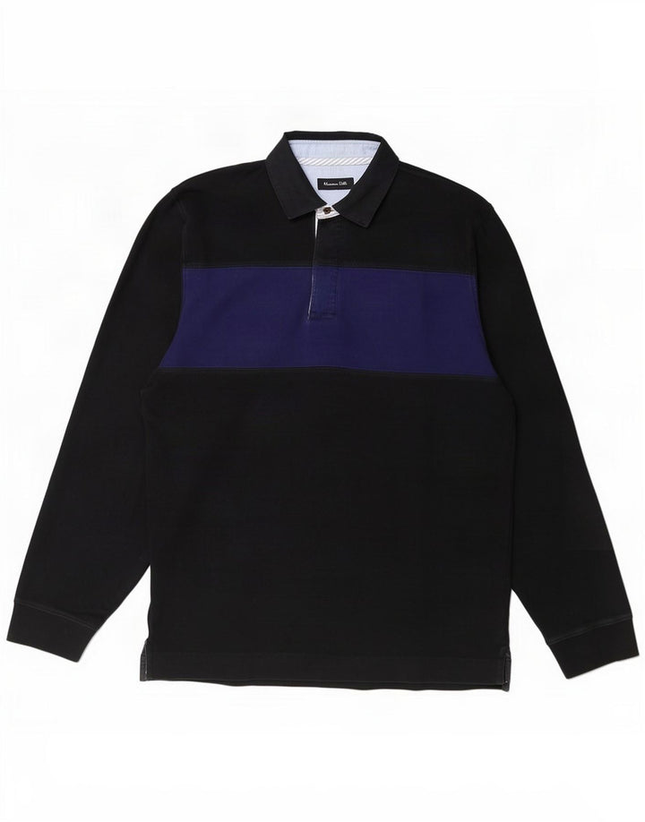 Massimo Dutti Herren Langarm-Poloshirt Mittel Marineblau Farbblock