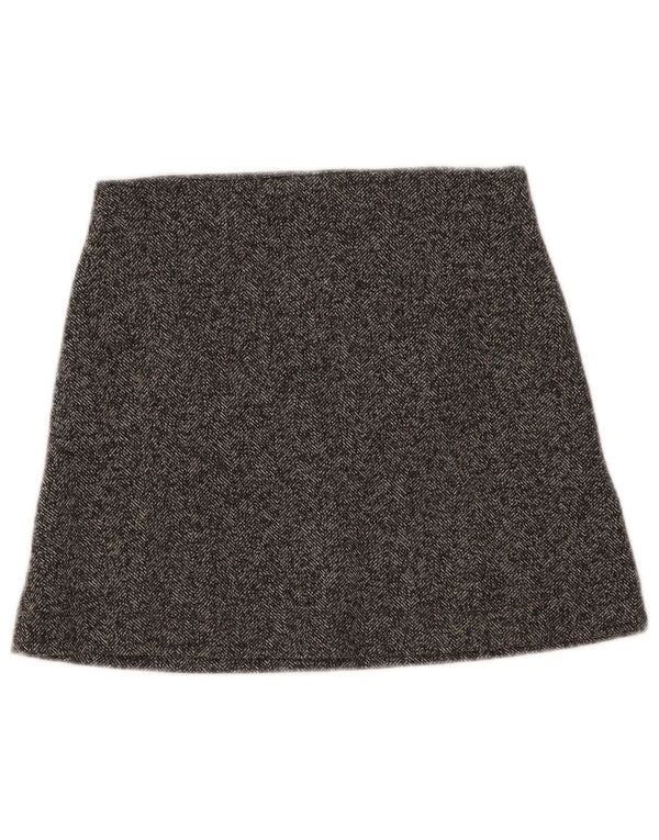 Topshop Damen A-Linien-Rock UK 10 Small W28 Graue Baumwolle mit Fischgrätenmuster