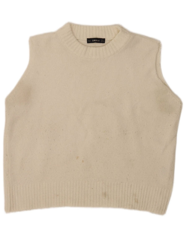 Zara Damen Crop Vest Tank Top UK 16 Large Off White