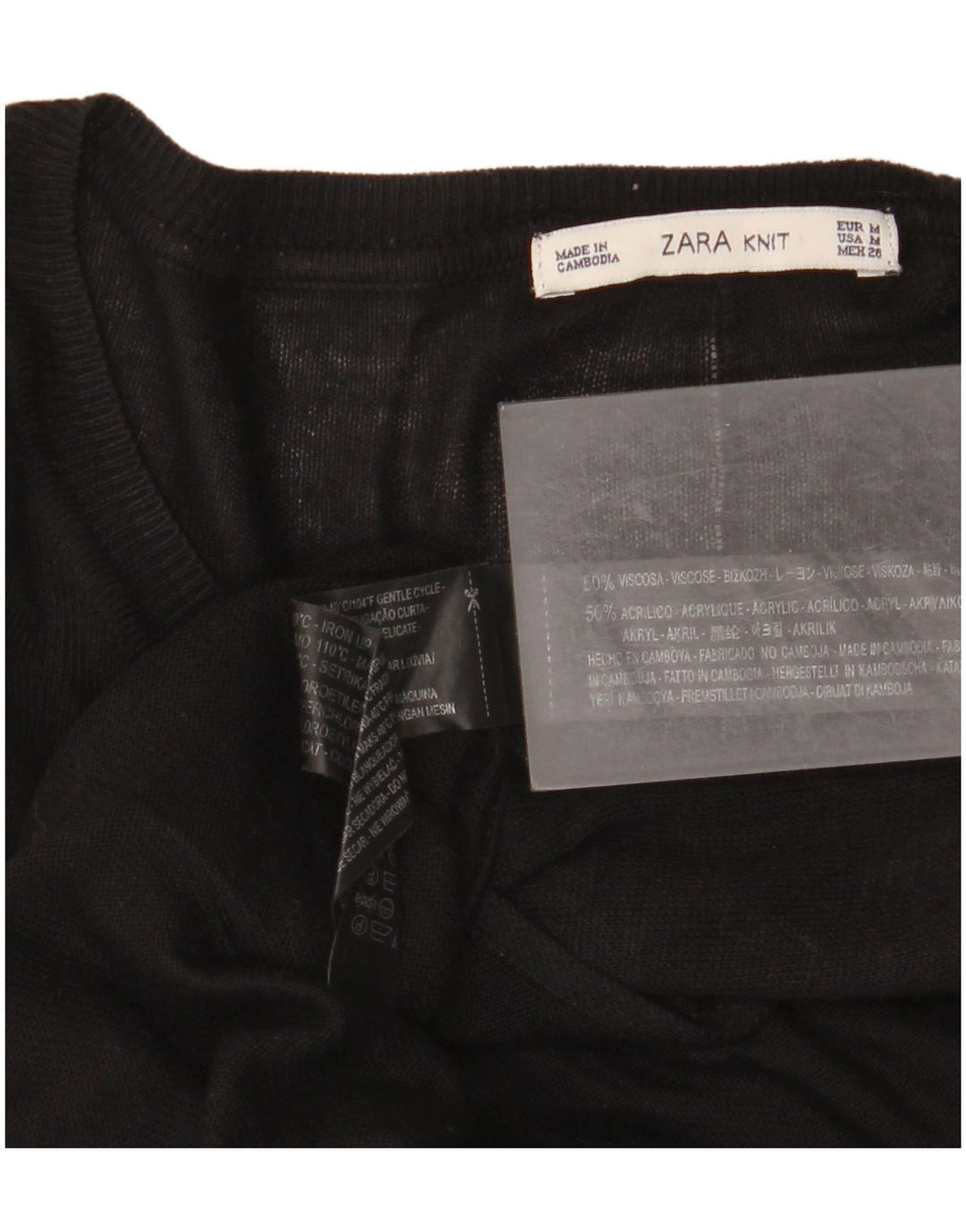 Zara Damen Übergroßes Top Langarm UK 14 Mittelschwarze Viskose