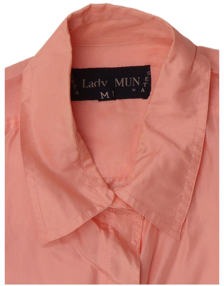 Vintage Damen Übergroßes Hemd UK 14 Mittelrosa Seide