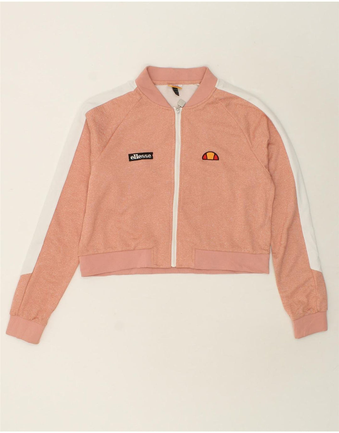 ELLESSE Womens Graphic Crop Tracksuit Top Jacket UK 14 Large Pink Vintage Ellesse and Second-Hand Ellesse from Messina Hembry 