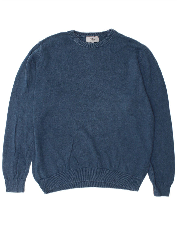Marks & Spencer Herren-Pullover mit Rundhalsausschnitt, groß, marineblaue Baumwolle