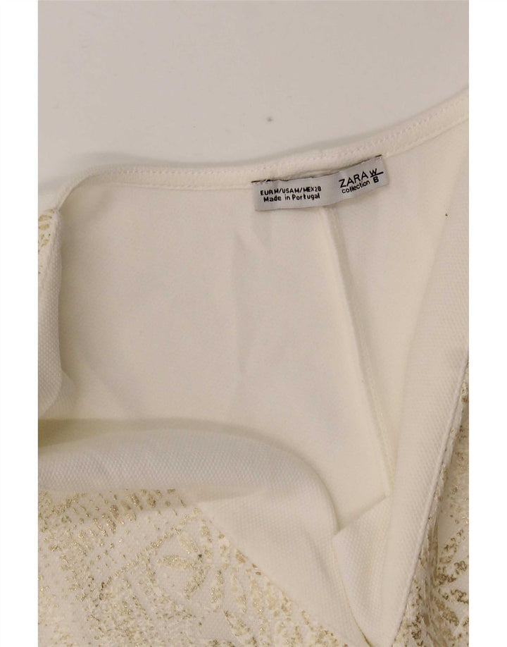 Zara Damen Etuikleid UK 12 Mittelweiß Paisley