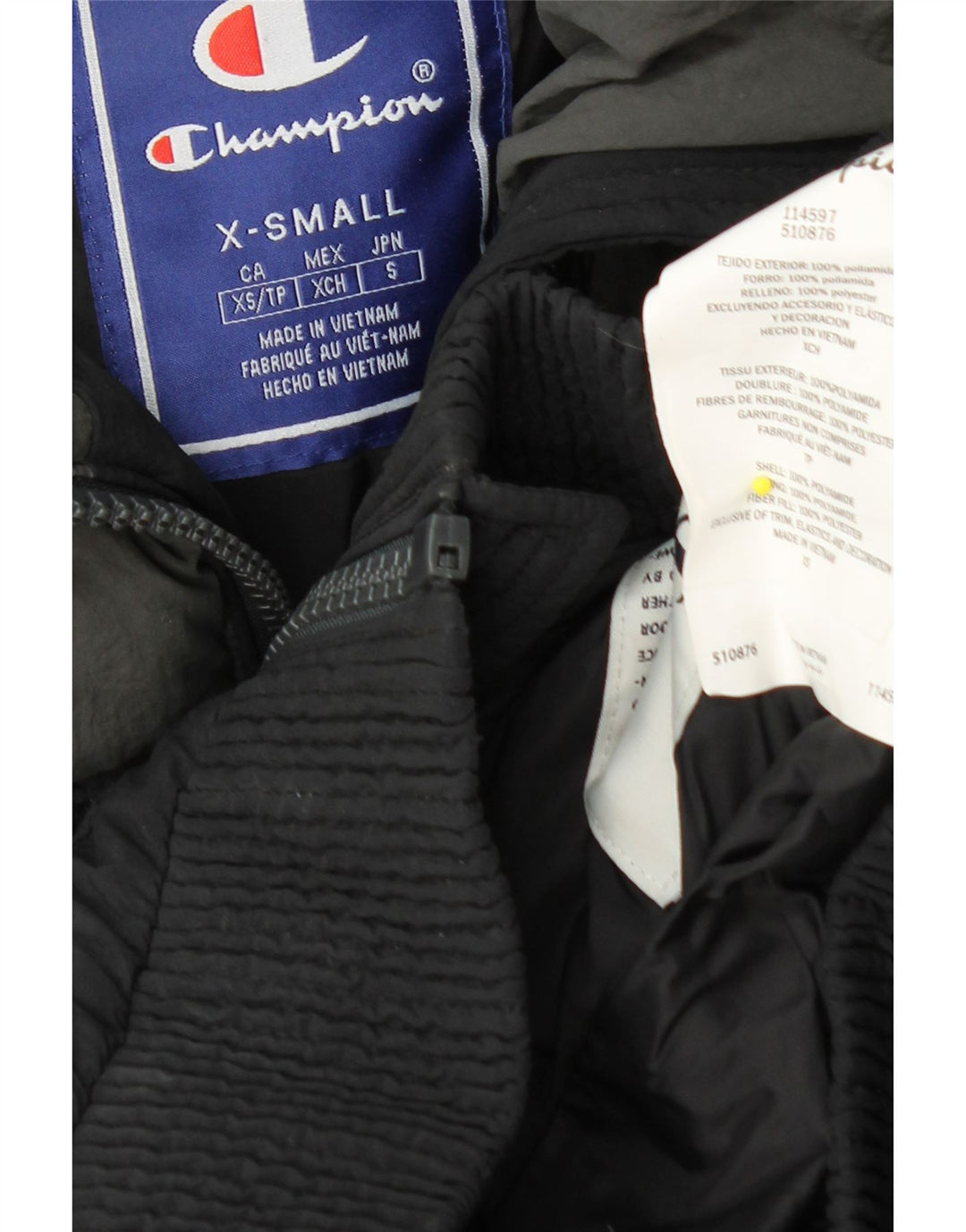 CHAMPION Womens Loose Fit Graphic Wattierte Jacke UK 6 XS Schwarz Farbblock