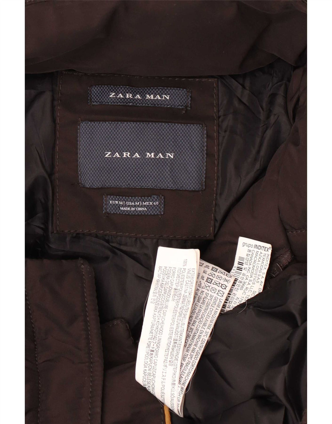 Zara Herren-Jacke mit Kapuze, gepolstert, UK 38, mittelbraun, Polyester
